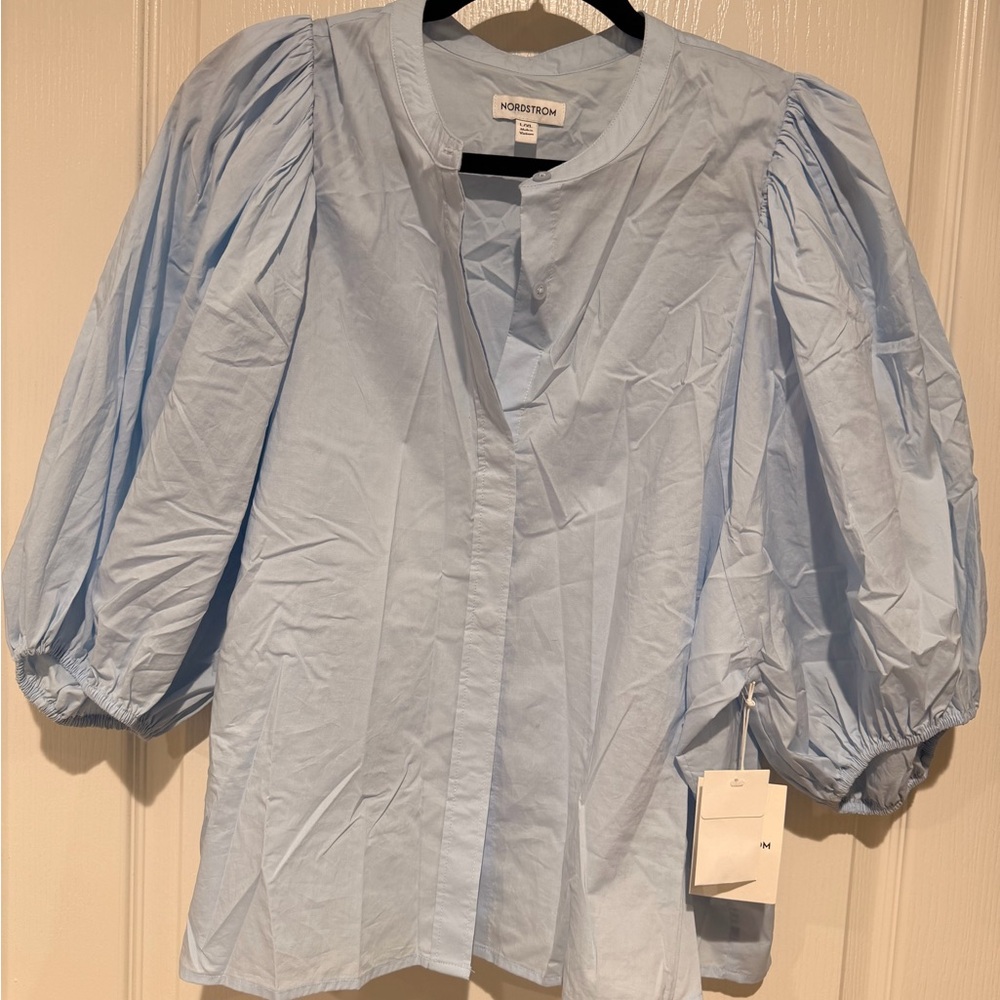 Nordstrom Light Blue Puff Sleeve Blouse